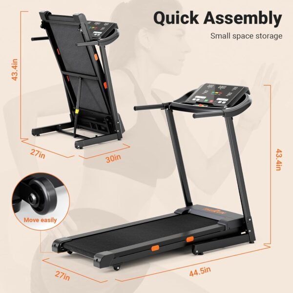 THERUN Incline Treadmill, 0-12% Auto Incline Treadmill for Running and Walking, 300 lbs Weight Capacity Folding Treadmill with Wide Belt,3.0HP,18" LED Screen, 2 Layers Shock-Absorbing - Image 3