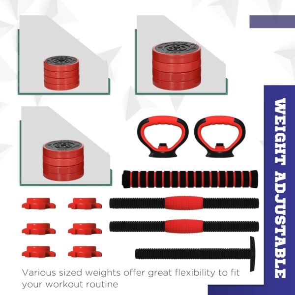 Soozier Adjustable Dumbbell Sets, 4 in1 Weights Dumbbells Set Used as Barbell, Kettlebells, Push up Stand, Free Weight Set for Men and Women Home Gym Training, Red 44/55/66lbs - Image 5