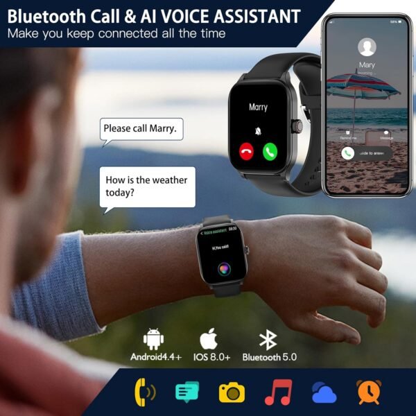 Smart Watch for Men, Smartwatches with Call and Text, Heart Rate/SpO2/Sleep/Stress Monitor, IP68 Waterproof Fitness Trackers, 100+ Sports Modes, Compatible with iPhone and Android, (Black, 1.85") - Image 3