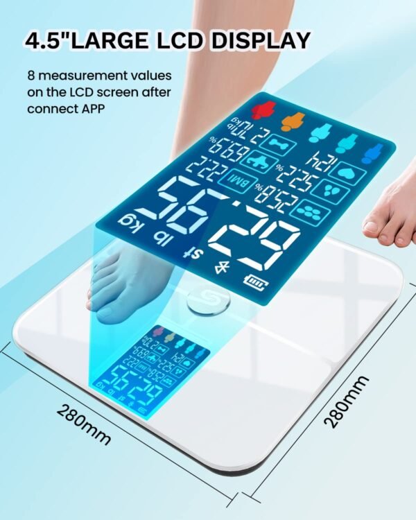 Smart Scale for Body Weight, Digiatl Weight Scale with Large LCD Display, 17 Body Composition Analyzer Sync to APP, Bathroom Body Fat Scale for BMI, BMR, Heart Rate, 400lb,White. - Image 4