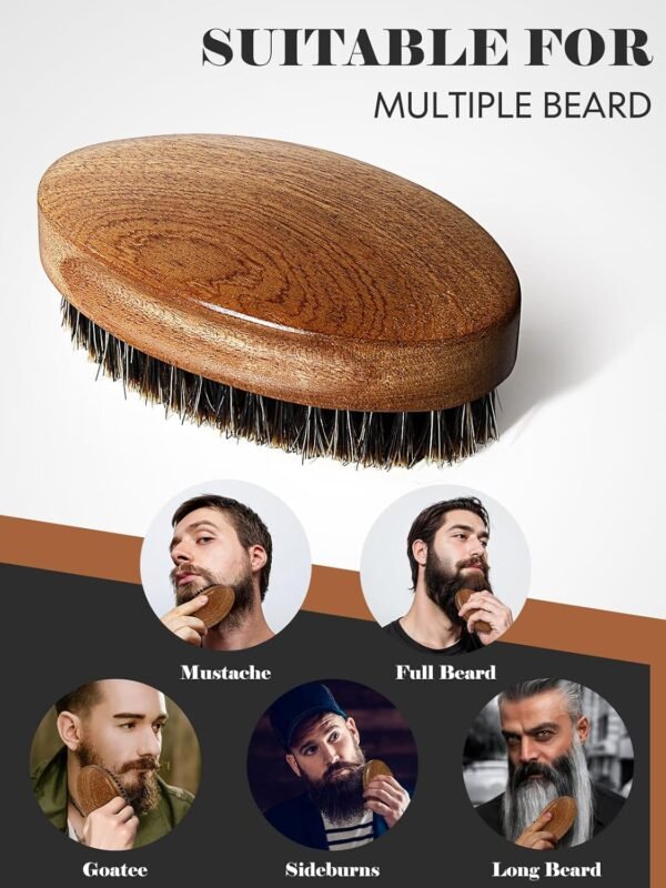 Beard Brush, Natural Boar Bristles Beard Brush for Men and Wooden Sandalwood Pocket Beard Comb Set, Facial Hair Grooming Kit with Mustache Scissors as a Styling Tool, Growth, Detangles, Shine - Image 7