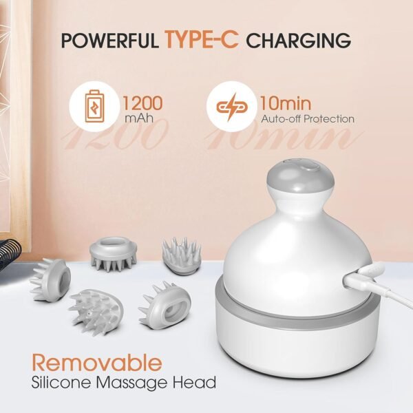 Eazy2hD Electric Scalp Massager with 5 Removable Massage Claws Hair Growth Portable Rechargeable Head Massager Scalp with Kneading 95 Massage Nodes Stress Relax Gifts for Friend - Image 5