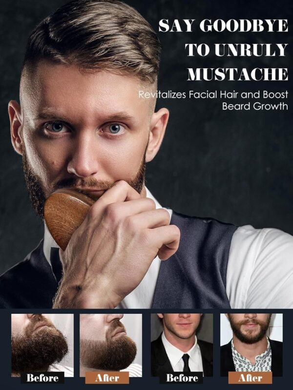 Beard Brush, Natural Boar Bristles Beard Brush for Men and Wooden Sandalwood Pocket Beard Comb Set, Facial Hair Grooming Kit with Mustache Scissors as a Styling Tool, Growth, Detangles, Shine - Image 4