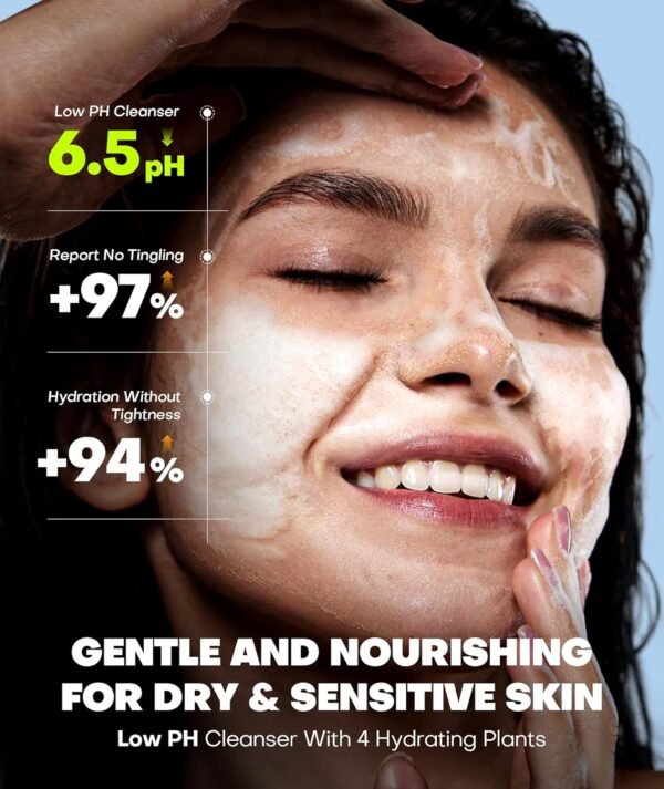 Gentle Foaming Face Wash, Deep Cleansing Facial Cleanser with Brush Moisturizing & Non-Irritating Face Cleanser for Sensitive Dry All Skin, PH Balancing Oil Control Pore Cleaner for Fresh(Blue) - Image 6