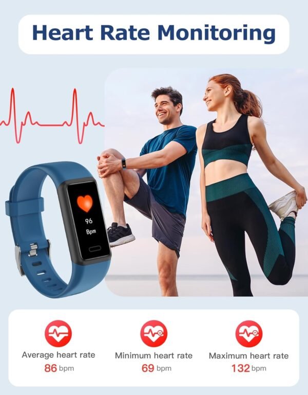 Fitness Tracker, Fitness Watches for Men Women with 24/7 Heart Rate Monitor Sleep Tracker Step/Calorie Counter Stopwatch Pedometer IP68 Waterproof - Image 4