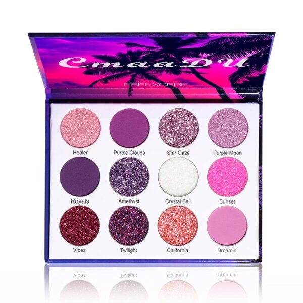 Purple Pink Glitter Eyeshadow Palette, 12 Colors Shimmer High Pigmented Eyeshadow Powder,Dream Purple Pink Eyeshadow Palette Makeup Colorful Lasting Waterproof Eyeshadow Palette for Girl Women - Image 2