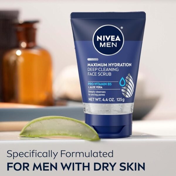 NIVEA MEN Maximum Hydration Deep Cleaning Face Scrub With Aloe Vera, 3 Pack of 4.4 Oz Tubes - Image 6