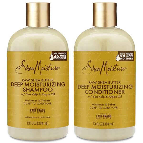 Shea Moisture Raw Shea Butter Shampoo and Conditioner Set, Deep Moisturizing with Sea Kelp & Argan Oil, Sulfate Free & Silicone Free, Curly Hair Products, Family Size, 13 Fl Oz (Pack of 2) - Image 2