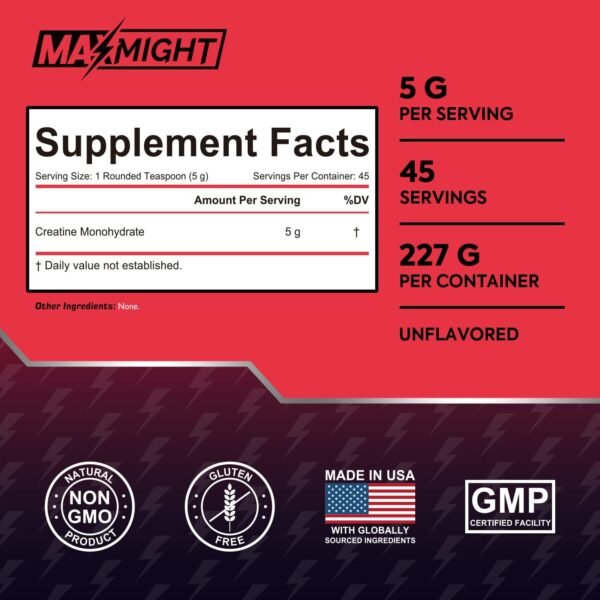 Creatine Monohydrate Powder, Micronized, 5g Per Serving, Unflavored & Highly Soluble, No Filler, Build Muscle & Enhance Performance for Men & Women, 45 Servings - Image 3