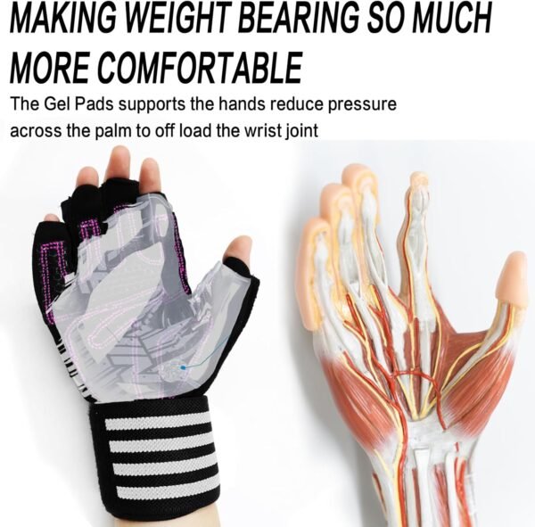 Weight Lifting Gloves for Women Gym Workout with Wrist Support,Padded Half Finger Gloves for Fitness Exercise - Image 6