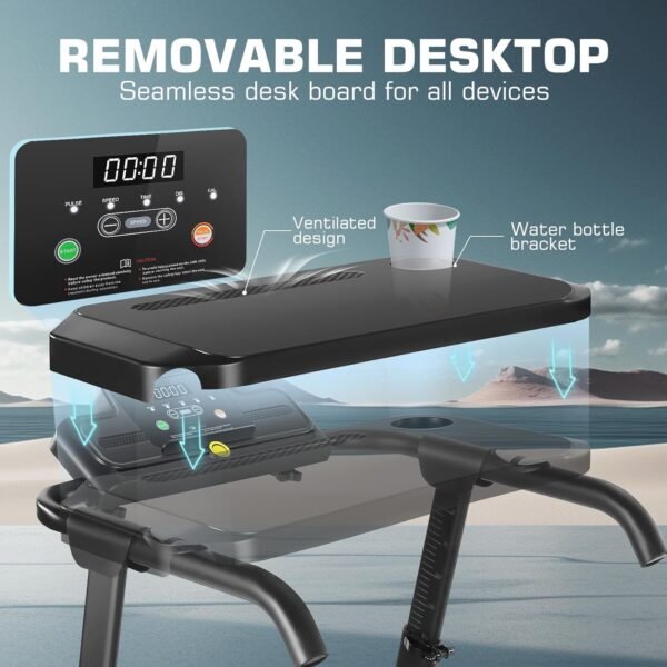 Treadmill with Incline, Folding Treadmill with Desk Workstation & Adjustable Height, 300 LBS Capacity 2.5 HP Quiet Brushless 7.5 MPH Pulse Sensor, Perfect Treadmills for Home/Office/Gym Use - Image 5