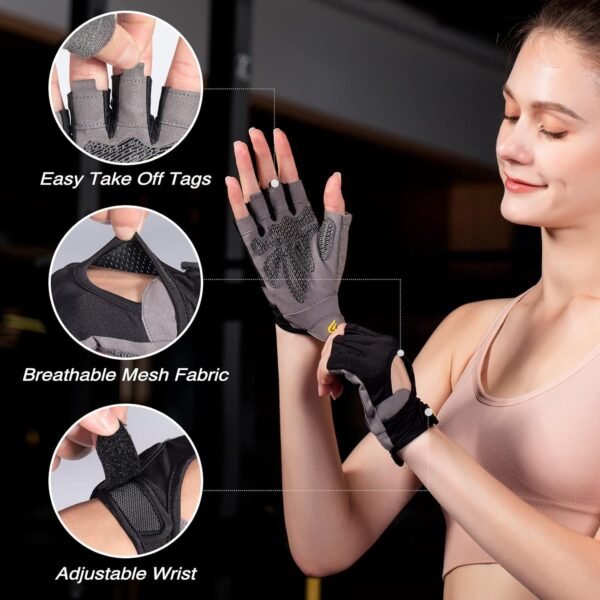 Workout Gloves for Women and Men, Weight Lifting Gloves Anti-Slip Padded Palm, Light Weight Fingerless Powerlifting Fingerless Gym Gloves for Exercise, Fitness, Training, Cycling - Image 5