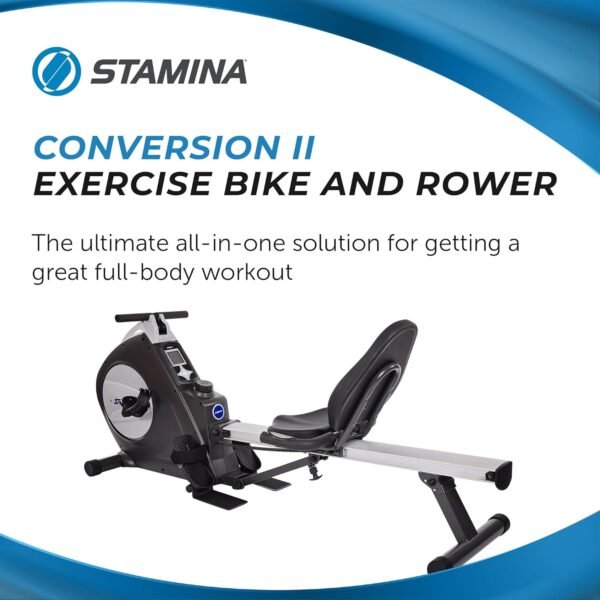 Stamina Conversion II Recumbent Exercise Bike and Rower - Cardio Machine with Smart Workout App - Exercise Bike for Home Workout - Up to 250 lbs Weight Capacity - Image 3