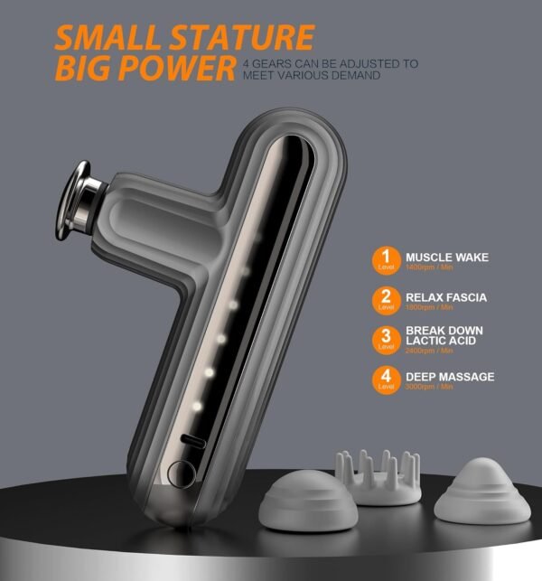 Mini Massage Gun, Pocket-Sized Deep Tissue Massager Gun, Portable Percussion Muscle Massager Gun, Convenient, Easy and Practical, Ultra Small & Quiet Muscle Massage Gu (Dark Grey) - Image 3