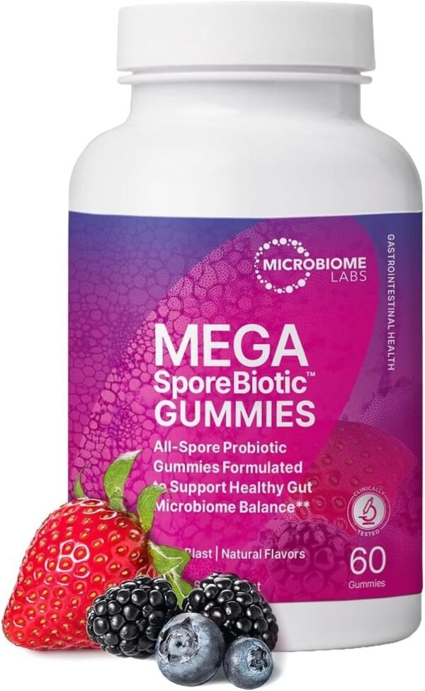 Microbiome Labs Spore Based Probiotic Gummies for Women, Men & Children - MegaSporeBiotic Gummies - 4 Bacillus Probiotics for Digestive Health & Microbiome Support - Berry Flavor (60 Gummies) - Image 2