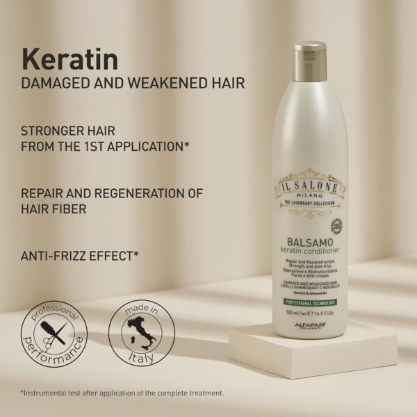 Il Salone Milano Professional Keratin Conditioner - Detangling Conditioner + Damaged Hair Treatment - Provides Frizz Control & Hair Reconstruction (16.9 oz / 500 ml) - Image 8