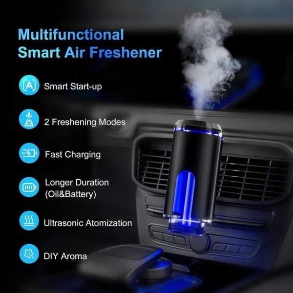 Smart Car Air Freshener with 3 Essential Oils, Car Fresheners Long Lasting, Rechargeable Car Aroma Diffuser and DIY Perfume Choose, Smart Auto On/Off(Black) - Image 3