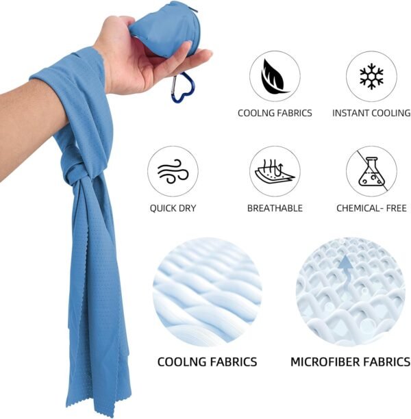 2 Cooling Towels 40''x12'',Cooling Towels for Neck and face Ideal for Gym, Yoga, Sports, Fitness, Running, Traving,Camping,Instant Relief Heat and Sweat,Stay Cool and Comfortable(2, Blue) - Image 6