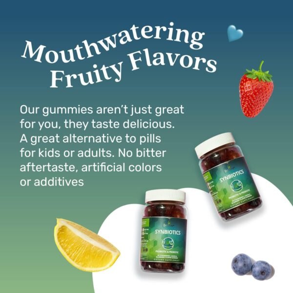 BeLive Synbiotics - Probiotic & Prebiotic Fiber Gummies – High Strength Inulin (3g), Dietary Fiber Supplement, Digestive Support for Kids & Adults - Strawberry, Lemon, Blueberry Flavor (60Ct) - Image 6