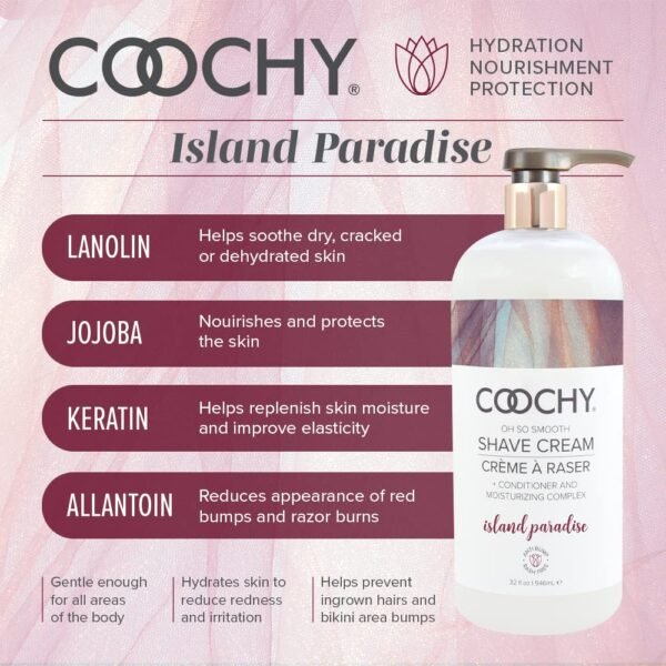 Coochy Intimate Shaving Cream | Shave Conditioner & Moisturizer for Face & Body | Ideal for Sensitive Skin Care, Anti-Bump | Island Paradise, 32 oz - Image 3