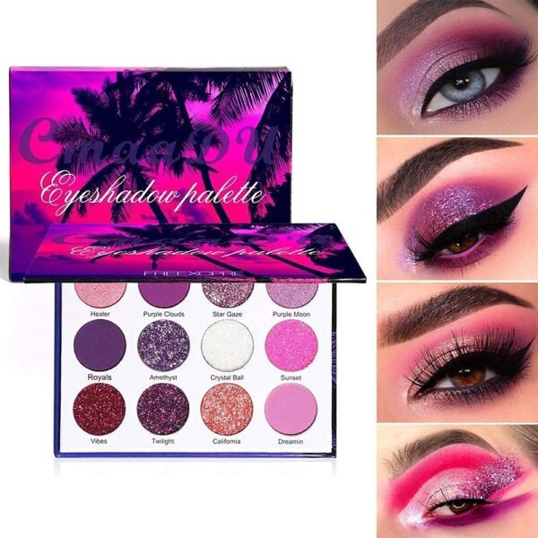 Purple Pink Glitter Eyeshadow Palette, 12 Colors Shimmer High Pigmented Eyeshadow Powder,Dream Purple Pink Eyeshadow Palette Makeup Colorful Lasting Waterproof Eyeshadow Palette for Girl Women - Image 3