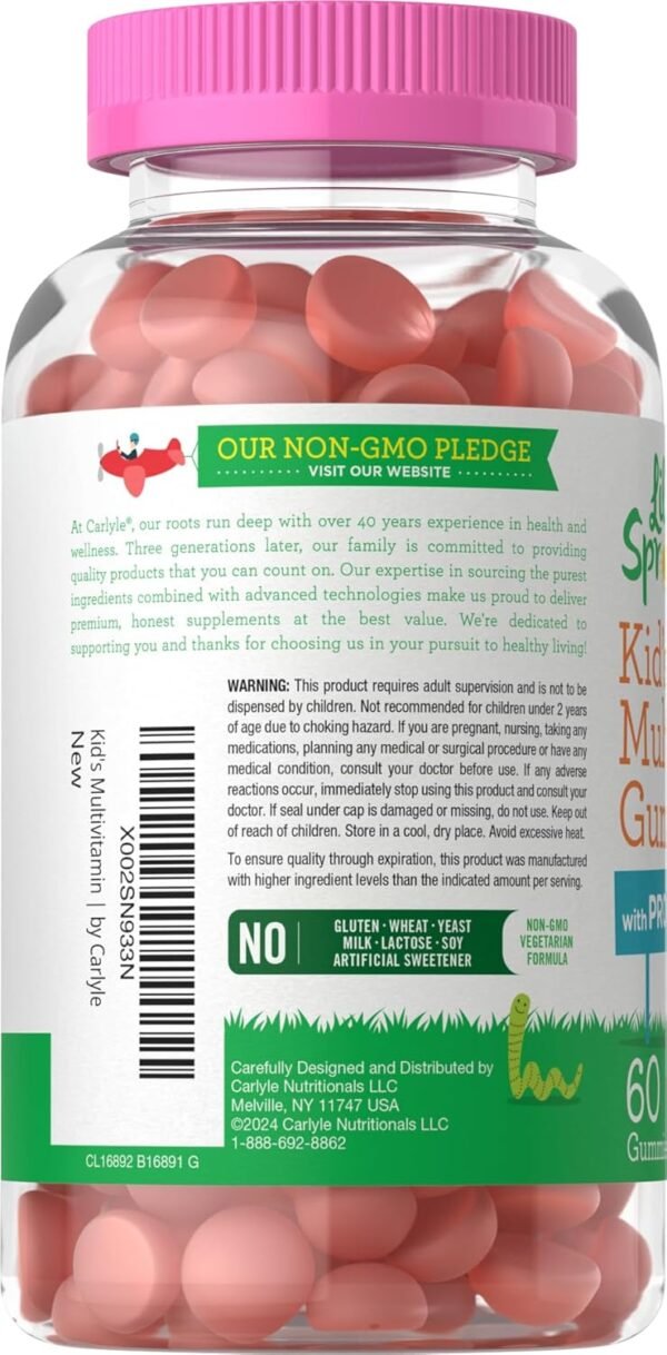 Carlyle Kids Multivitamin Gummies with Probiotics | 60 Chewables | Berry Flavor | Vegetarian, Non-GMO, Gluten Free Children's Supplement | by Lil' Sprouts | Packaging May Vary - Image 4