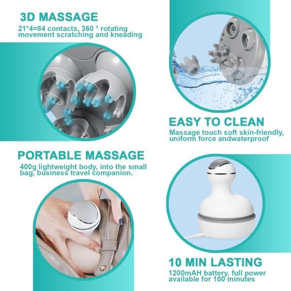 VGU Rechargeable Scalp Massager with Multi-Node Design, Promotes Hair Growth, Relieves Stress, Waterproof, Portable Handheld Head Massager - Image 7