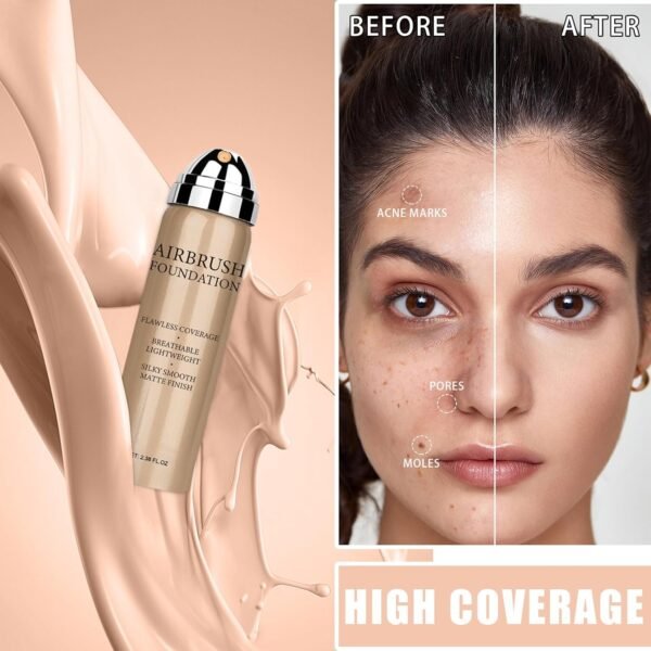 Airbrush Foundation Spray Makeup Set, Hydrating and Moisturizes Face Prime, Long Lasting Waterproof Full Coverage Foundation Mist for Color Correction, Brighten, Matte Finish, 2.36oz - #3 Nude - Image 4