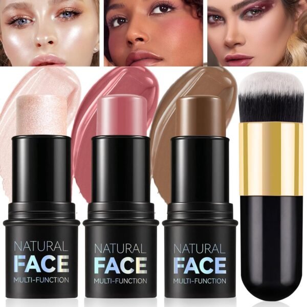 3Pcs Cream Contour Stick Makeup Kit - Cream Blush Stick Highlighter Stick Contour Bronzer Stick for Cheeks, Waterproof Long Lasting Blendable, Contour Stick Trio for Face Makeup (#02, 05, 06) - Image 2