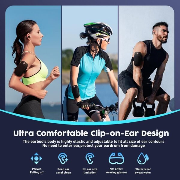 Ear Buds Wireless Bluetooth Earbuds 5.3,Ultra Open Ear Earbuds,Clip on Headphones,Waterproof Sports Earphones Built-in Mic with Charging Case+Extra Armband Phone Holder,Aware of Surroundings - Image 4