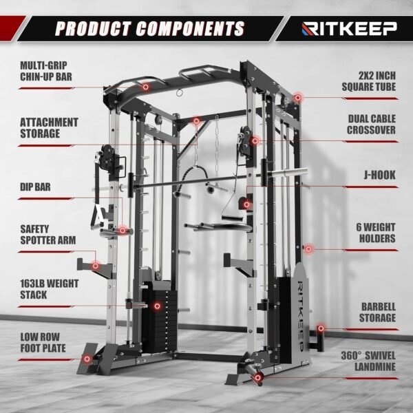 RitKeep PMAX 5600 Training Machine - 6 in 1 Home Gym Station with Cross Cable System, Dual Weight Stacks and Multi Press Attachments for Comprehensive Strength Training - Image 3