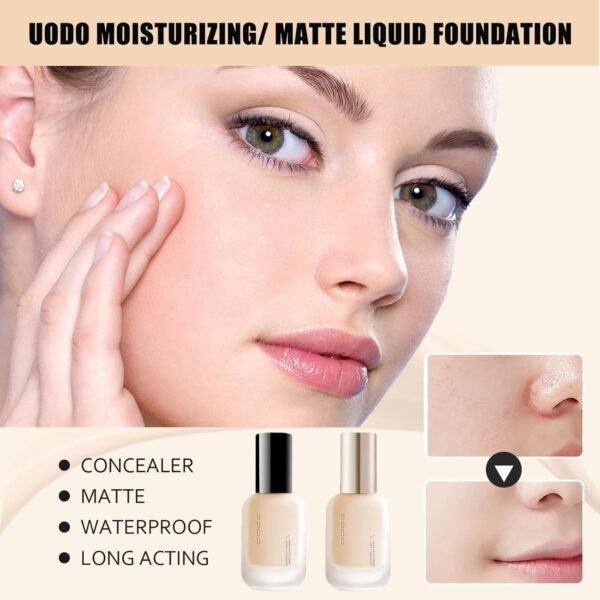 UODO Liquid Foundation - UODO Moisturizing Light Foundation/UODO Matte Long Lasting Foundation, UODO Foundation, Invisible Foundation Makeup Uodo, Uodo Maquillaje (Moisturizing C01 White) - Image 5