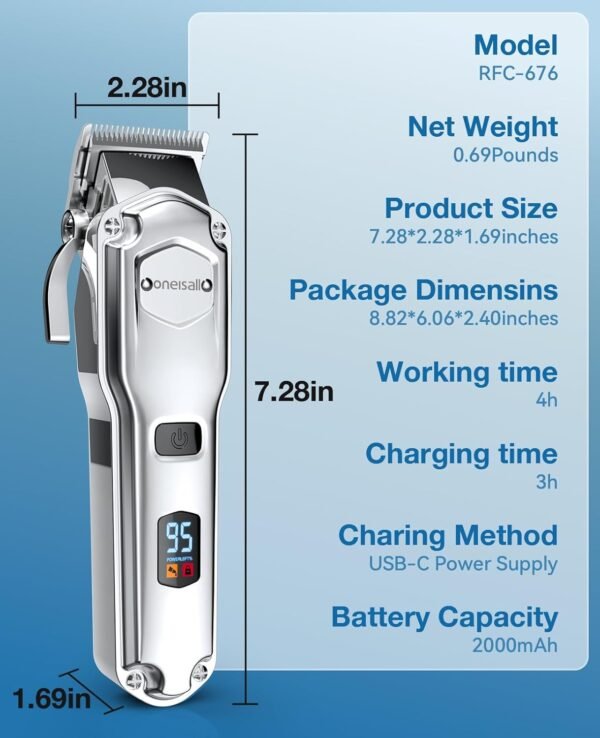 oneisall Dog Clippers for Grooming for Thick Heavy Coats/Low Noise Rechargeable Cordless Pet Shaver with Stainless Steel Blade/Waterproof Dog Shaver for Dogs Pets and Animals (Sliver) - Image 9