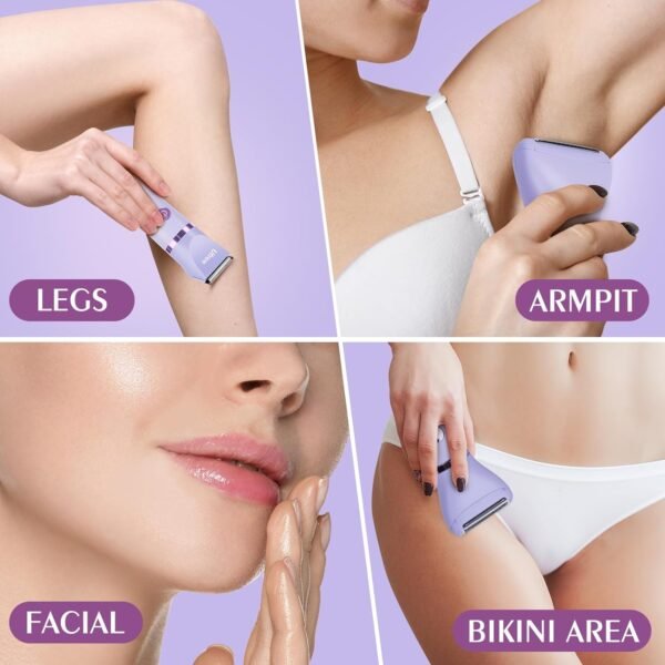 Ufree Bikini Trimmer for Women, Electric Razors for Women, Rechargeable Pubic Hair Trimmer Womens Electric Shaver for Legs Body Hair, Bikini Shaver IPX7 Waterproof, Gifts for Women, Purple - Image 4