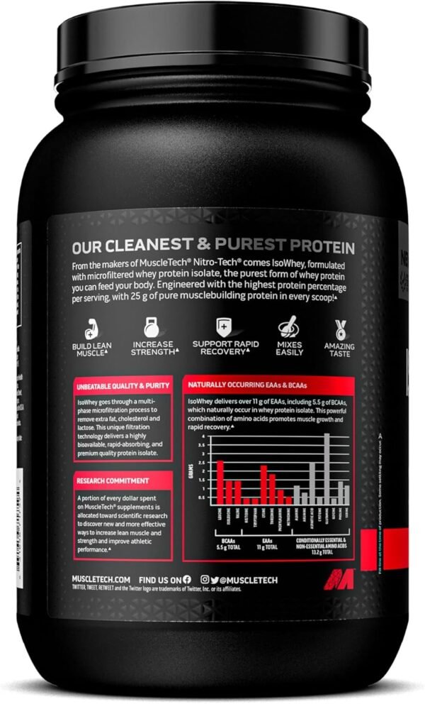 MuscleTech | IsoWhey | Whey Protein Isolate Powder| Muscle Builder for Men & Women | Post Workout Recovery Supplement | Chocolate | 2 lbs | 29 Servings - Image 8