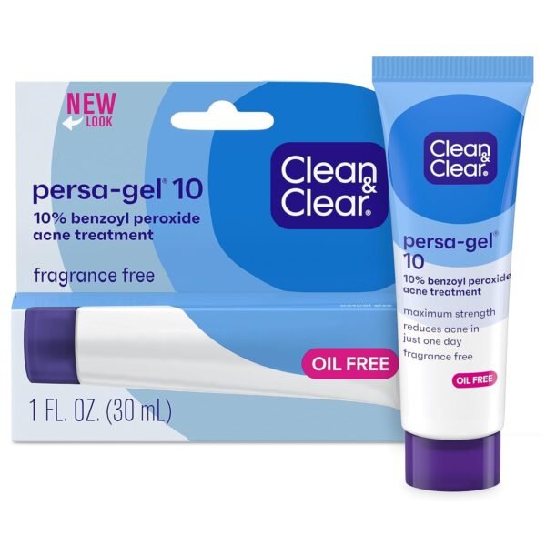 Clean & Clear Persa-Gel 10 Oil-Free Acne Spot Treatment with Maximum Strength 10% Benzoyl Peroxide, Topical Pimple Cream & Acne Gel Medication for Face Acne, Fragrance-Free, 1 fl. oz, 4 Pack - Image 2