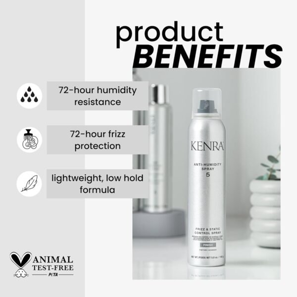 Kenra Anti-Humidity Spray 5 | Frizz & Static Control Spray |72-Hour Humidity Resistance & Protection | Lightweight, Low Hold Formula | Thermal Protection | 5oz - Image 3