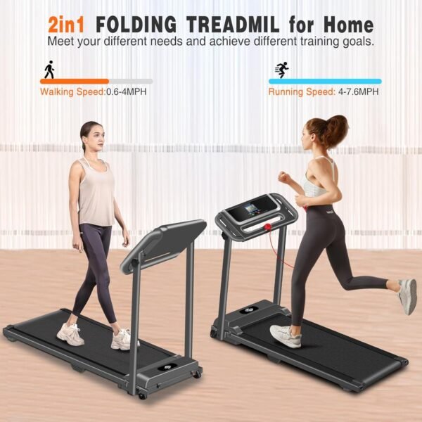 Folding Treadmill, 3.0HP Portable Foldable Treadmills for Home with 12 Preset Programs, LED Display, Compact Small Treadmill for Office, Walking Pad Treadmill, 300 LBS Capacity - Image 7