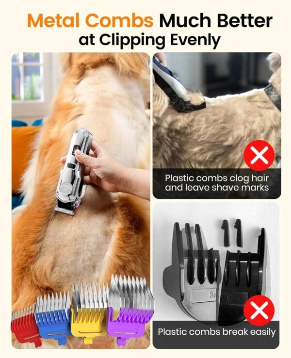 oneisall Dog Clippers for Grooming Professional,Cordless/Rechargeable Dog Grooming Kit with Detachable Metal Combs, Low Noise Heavy-Duty Dog Clippers for Thick/Curly/Fine/Wavy Hair - Image 4