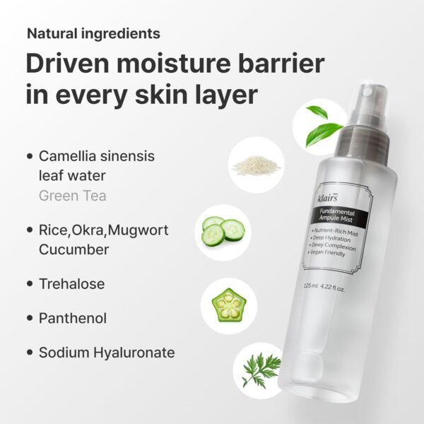 Fundamental Ampule Mist, 75% Green Tea Korean Face Toner Spray, Finishing Spray, Dewy Healthy Glow look, Set Makeup, Hydrating, Lightweight Facial Mist | Alcohol, Fragrance-Free - Image 4