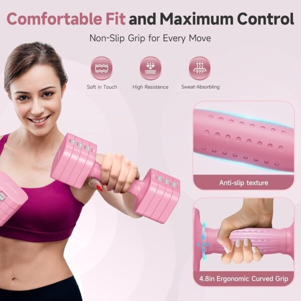 FEIERDUN Adjustable Dumbbell Set of 2, Each 2/4/6/8/10 lbs Weight for Women, Quick Adjust Weight, Double Locking Protection, Versatile Hand Weights for Home Gym & Outdoor Exercise - Image 6