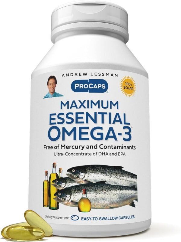 ANDREW LESSMAN Maximum Essential Omega-3 Unflavored, 60 Softgels - Ultra-Pure Omega-3 Fish Oil 1200 mg-High DHA, No Mercury Fish Oil Omega 3 Supplement-Small, Easy to Swallow Fish Oil Capsules - Image 2