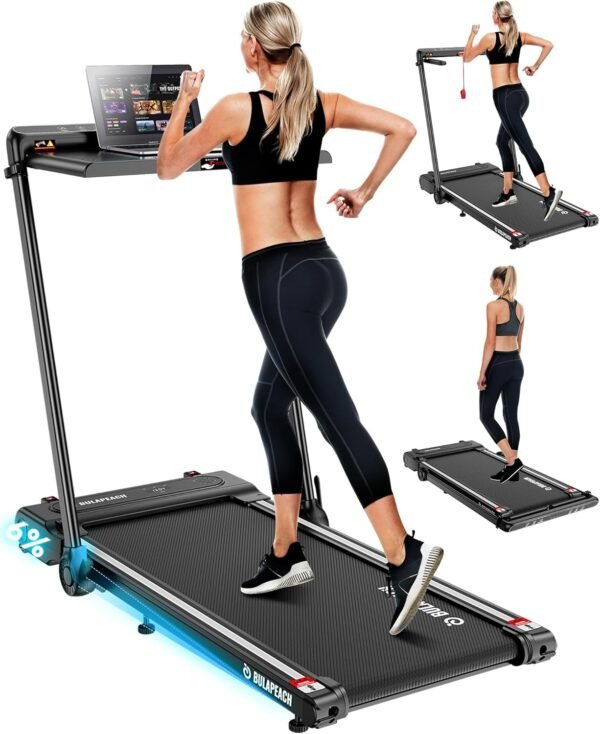 Under Desk Treadmill with Incline, 3.5HP Walking Pad with Handle Bar Removable Desk Workstation, 300 Lbs Foldable Treadmills for Home Small Office, LED Display, Wristband Remote Control - Image 2