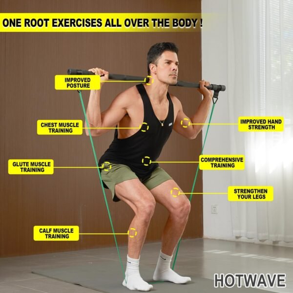 HOTWAVE Resistance Bands Bar with Ab Roller,Portable Home Gym, Strength Training Equipment, Squats, Bench Presses,Weightlifting, Full Body Exercise - Image 4