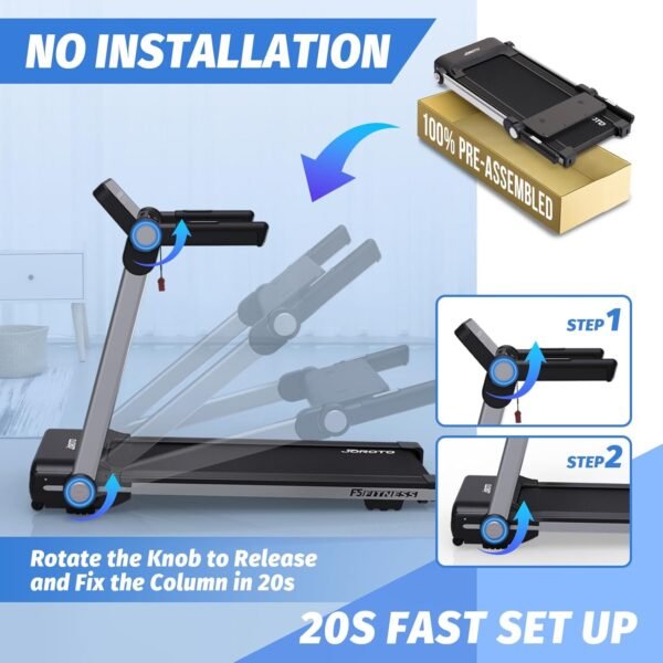 JOROTO F5 Bluetooth Foldable Treadmill, Out-of-The-Box Folding Treadmills, MAX 265 Lbs Capacity, Portable Treadmill for Office and Home, Plus 44 Days Free Running App Membership - Image 5