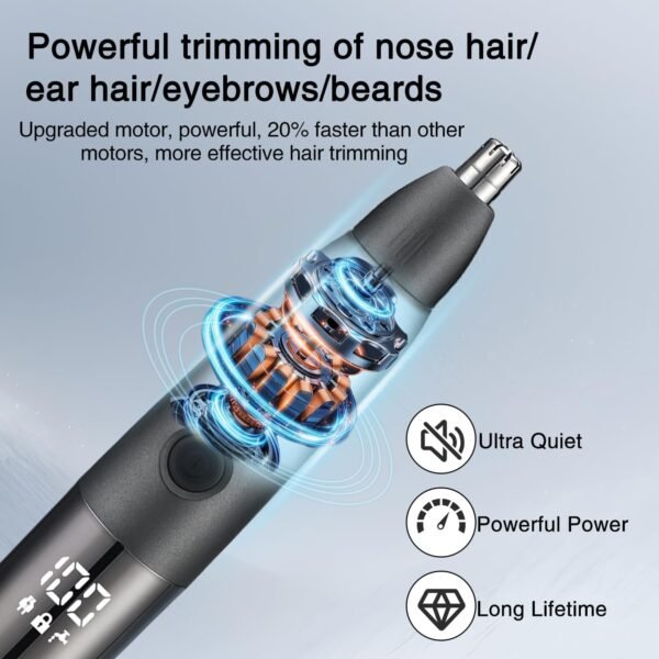 Nose Hair Trimmer for Men: 2025 Professional Rechargeable Painless Eyebrow Facial Ear Nose Hair Trimmer for Men Women, IPX7 Waterproof, LED Display Dual Edge Blades Clipper, Easy Cleaning - Image 5
