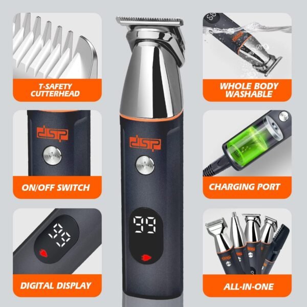 DSP® Beard Trimmer Rechargeable Body Grooming Sets Facial Hair Shaver for Nose Ear Public Hair Cutting Machine IPX7 Waterproof - Image 5