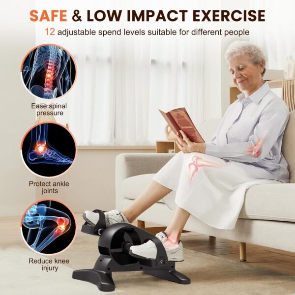 Mini Under Desk Exercise Bike Pedal Exerciser, Motorized Setting Bike Pedal Exerciser Leg/Arm Cycle for Senior, Physical Therapy, with 12 Adjustable Speed, LCD Display, Remote Control - Image 6