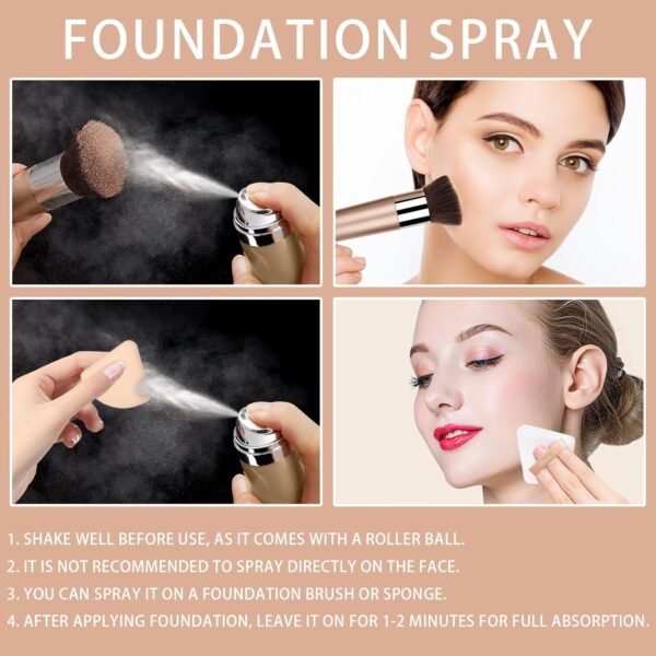 Airbrush Foundation Spray Makeup Set, Hydrating and Moisturizes Face Prime, Long Lasting Waterproof Full Coverage Foundation Mist for Color Correction, Brighten, Matte Finish, 2.36oz - #3 Nude - Image 7