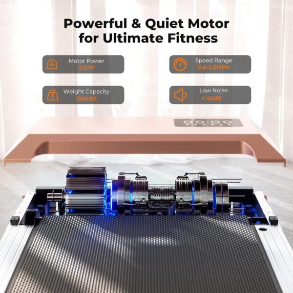 Walking Pad Treadmill, Under Desk Treadmill, Mini Treadmill for Small Spaces, Walking Pad with APP and Remote Control, 2.2 HP Walking Treadmill with 250 LBS Capacity - Image 4